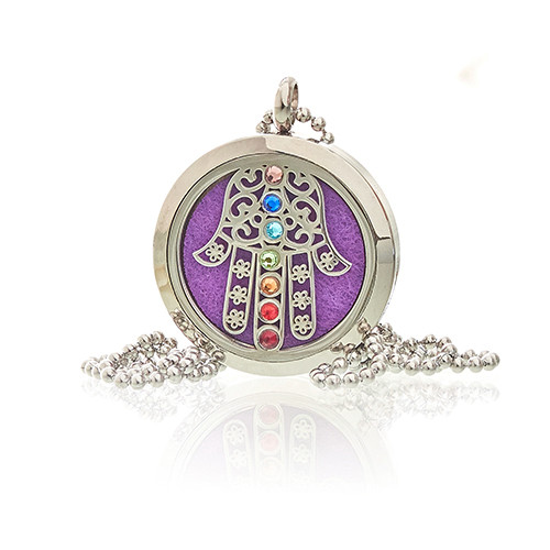Aromaterapinis kaklo papuošalas Hamsa ranka 7chakros - 30mm (1)